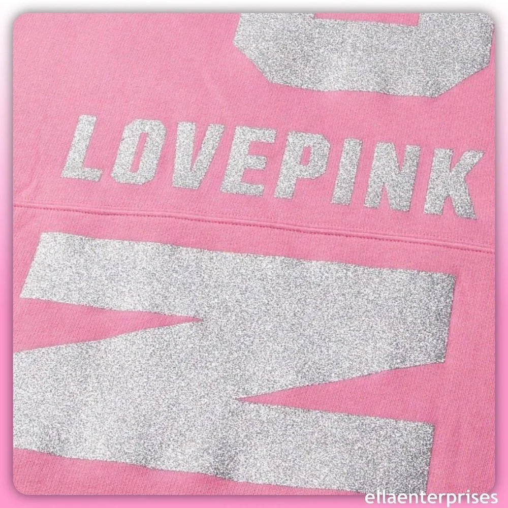 VS Pink S Pink Silver Shimmer Varsity Crew - Picture 2 of 3